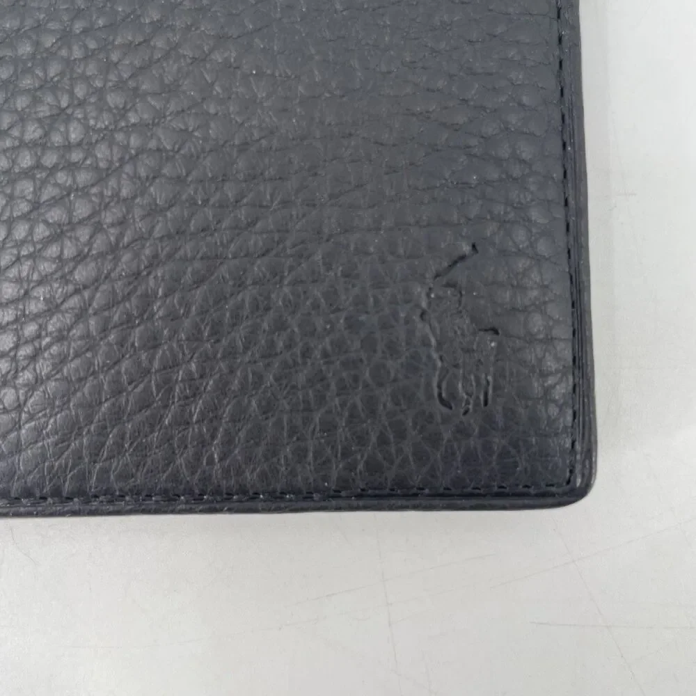 Polo Ralph Lauren CATALINA Pass Case Black Pebbled Leather Bifold Wallet NEW